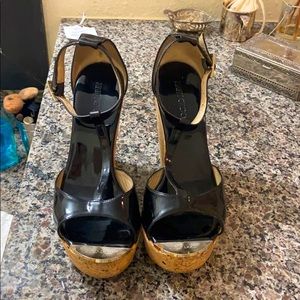 Jimmy Choo- Pela Wedge- Black Patent Leather- 38.5